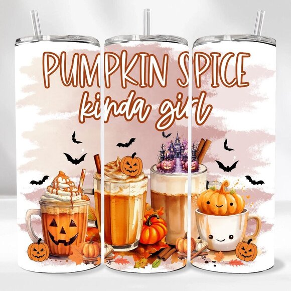 NEW Pumpkin Spice Kinda Girl 20oz Skinny Tumbler With Lid Reusable Straw - Picture 1 of 7